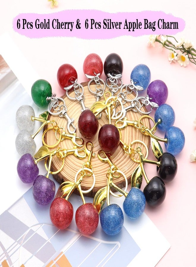 ANDGING 12 pcs Cute Cherry Keychain Set Cherry Bag Purse Charm for Women Red Gold Black Cherries Charms Key Chain Accessories Silver Blue Purple Purse Charms for Handbags Birthday Gifts Llavero De Cereza - Image 2